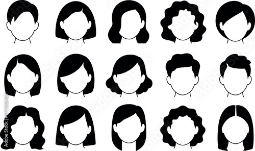 Collection of diverse faceless avatars vector portraits with different hairstyles
