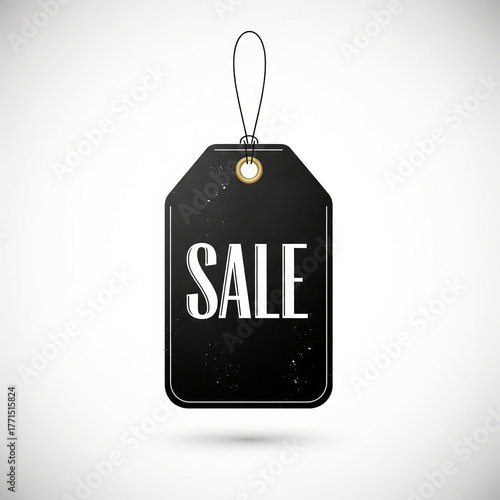 A minimalist, black rectangular price tag with the word 