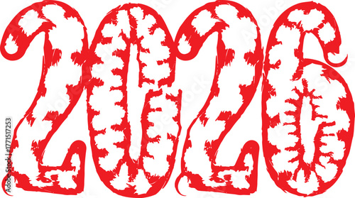 Vivid red textured 2026 numerals create a bold, modern year graphic perfect for holiday campaigns, event promotions, and year-in-review visuals. High-contrast design with distressed