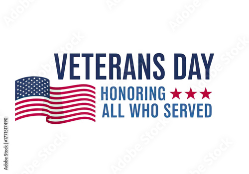 Veterans day honoring all who served with american flags isolated on transparent background