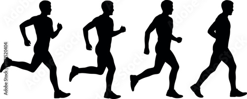 Male runners silhouette running marathon in a black and white scene