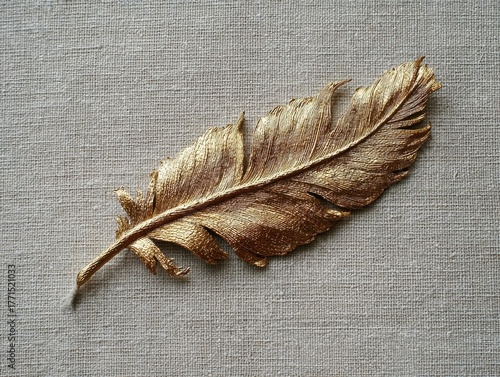 Golden feather linen fabric background delicate elegant detail metallic luster decorative art textile texture