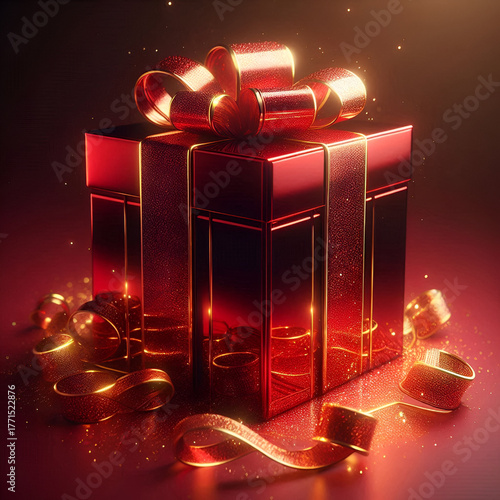 christmas gift box with red ribbon