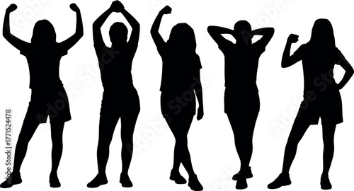 Silhouette of Active Women in Dynamic Poses for Sports or Fitness concept
