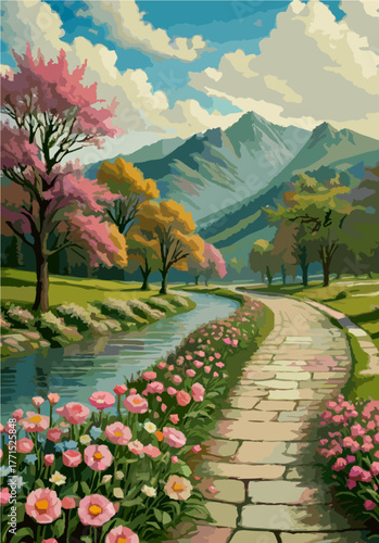 Garden pathway surrounded by colorful flowers