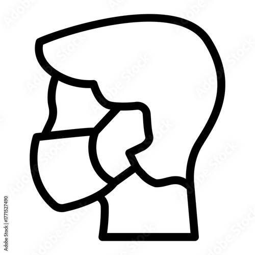 Man head with antibacterial mask line icon, safety workwear concept. Vector graphics. Boy face with disposable mask sign on white background, style icon mobile or web design.