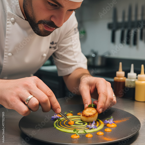 CUOCO PREPARA UN PIATTO GOURMET 