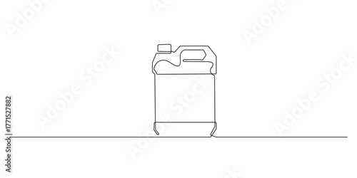 Continuous line drawing of a plastic detergent or chemical container.
Simple one line art illustration of a gallon bottle used for cleaning liquid, fuel, or industrial chemicals.