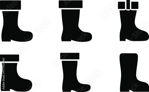 Set of Black Boots Different Design Vector Illustration Simple Style