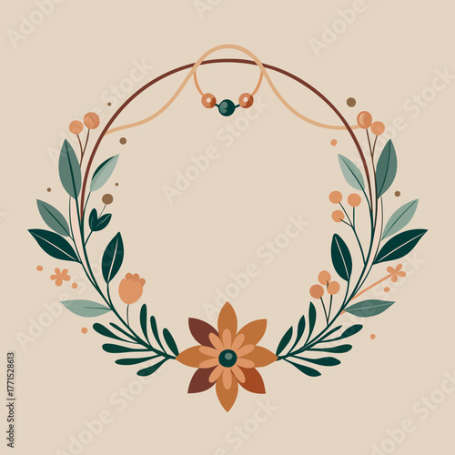 Elegant floral wreath with delicate jewelry elements perfect for wedding invitations and feminine designs