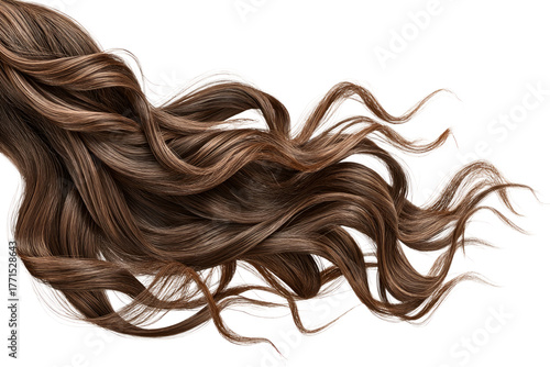 Wavy Brunette Hair Strand Isolated on White Background on a transparent background, cut out