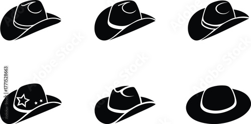 Set of Cowboy Hats Vector Silhouette Illustration for Western Themes
