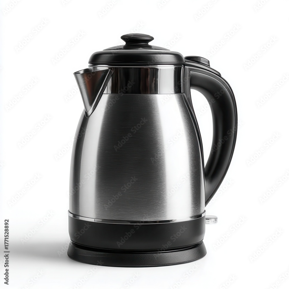 Fototapeta premium Modern Stainless Steel Electric Kettle on White Background