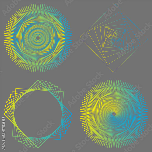 Colorful geometric patterns in vibrant hues creating dynamic visual effects and designs