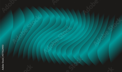 Black and teal abstract background with sharp wavy lines and gradient transition, dynamic swirl shape.	