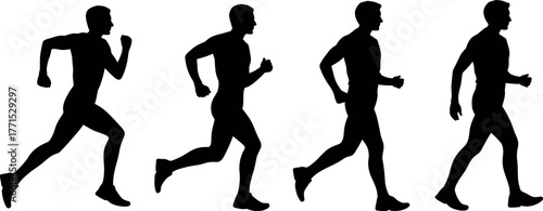 Silhouette of man running marathon race competition sport and fitness