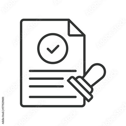 Document approval icon in line design. document, approval, stamp, check, certified, paper, legal on white background vector. Document approval editable stroke icon