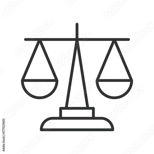Justice scale icon in line design. justice, scale, balance, fairness, equality, law, court on white background vector. Justice scale editable stroke icon