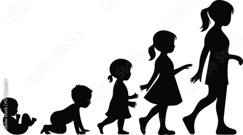 Stages of a girls life in silhouette progression vector