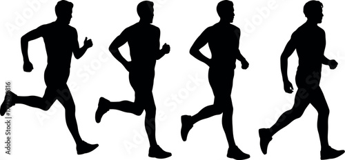 Silhouette of men jogging running in a race competition healthy lifestyle