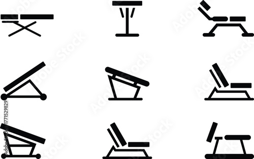 Various exercise and massage benches icons illustration for health related content