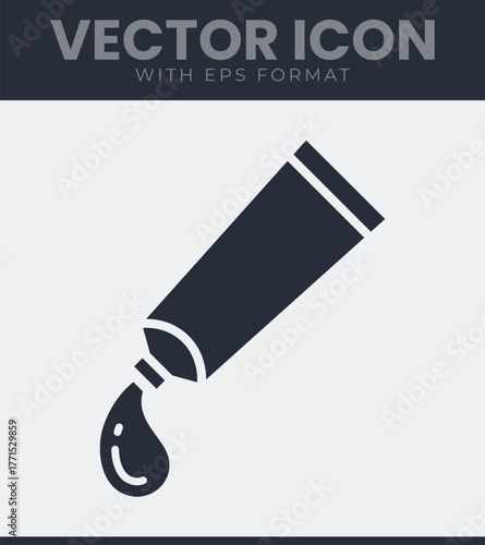Simple vector icon of a paint tube squeezing out a drop