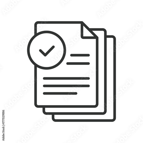 Approved documents icon in line design. approved, documents, file, verification, check, validation, certified on white background vector. Approved documents editable stroke icon