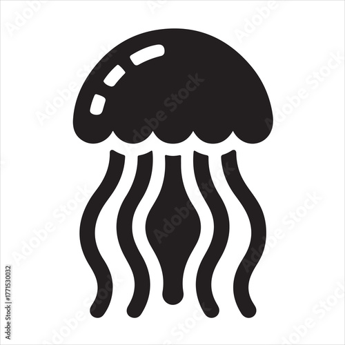 jellyfish silhouette, black vector icon style, simple shape, clean