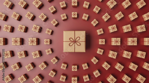 Gift Boxes Arranged in a Circular Pattern Around a Central Gift