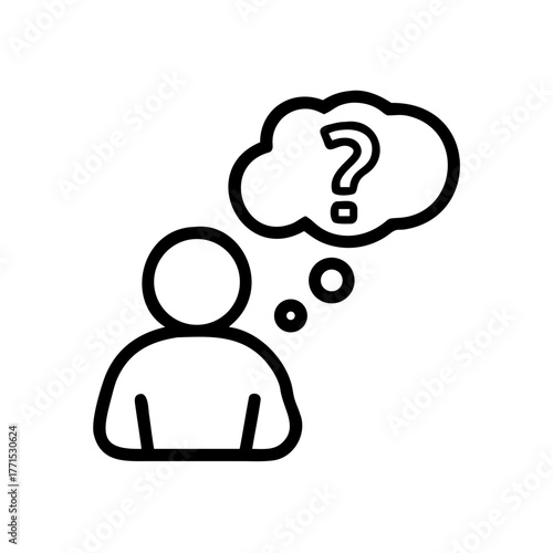 Thinking Person with Question Mark Thought Bubble Outline Icon Style