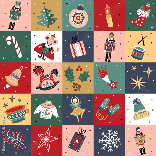 Christmas vector seamless Nutcracker pattern.  Can be used for wallpaper, pattern fills, web page background, surface textures.
