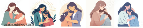 vector of a woman hugging her friend crying