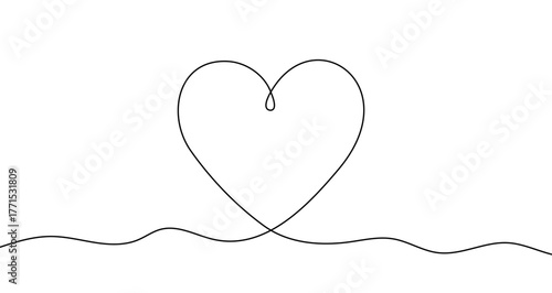 Heart in one line art style. Drawing of a love symbol with editable black stroke on a white background. Vector illustration.