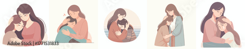 vector of a woman hugging her friend crying