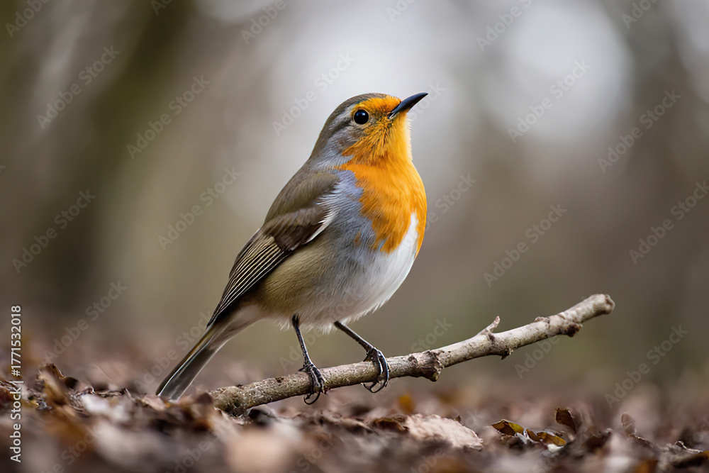 Fototapeta premium Little bird perching on branch.created with the help of artificial intelligence.