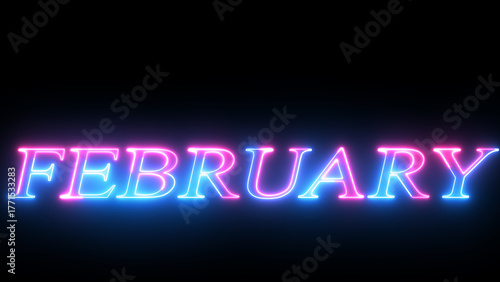 February neon sing on black background. Abstract glowing neon light February  month text background illustration.