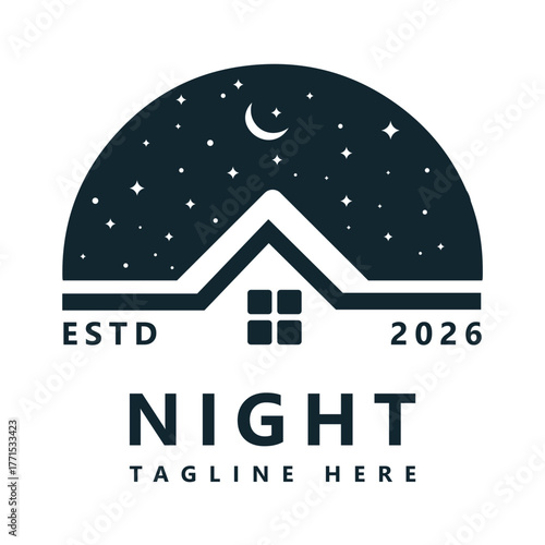 Home roof top with crescent logo symbol icon vector graphic design illustration idea creative