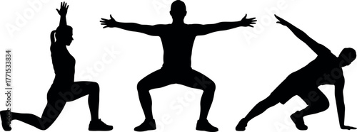 Yoga silhouettes diverse poses stretching and balancing for health and wellness