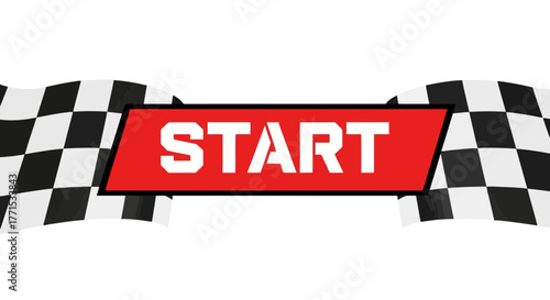 Conceptual design of a starting line banner with checkered flags representing the beginning of a challenge or race