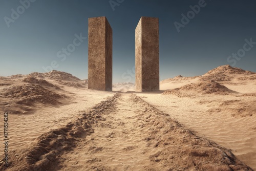 Desert monoliths architecture landmark mystery surreal landscape sand on transparent background