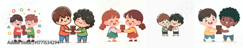 vector of a children sharing chocolate