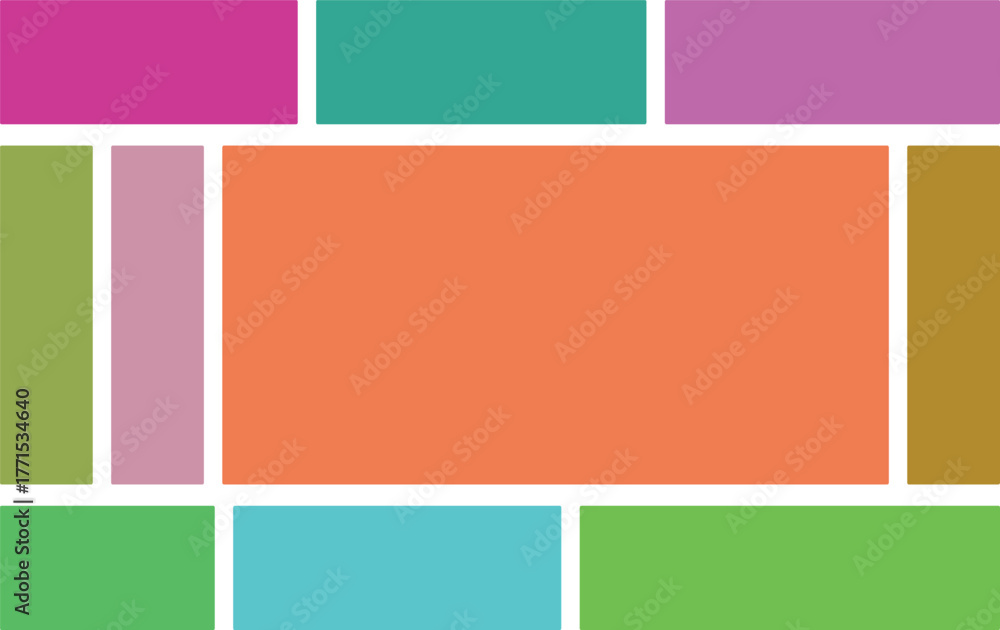 Fototapeta premium Colorful Geometric Blocks Arranged in a Grid Pattern with a Large Central Orange Rectangle abstract background