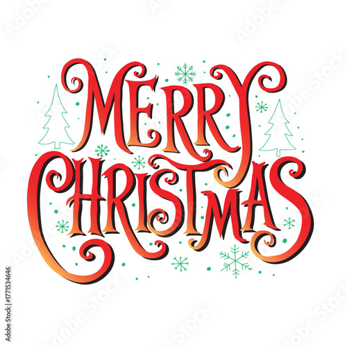 Beautiful Merry Christmas lettering. A Christmas illustration on a white background for holiday design.