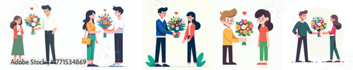 vector of a person giving flowers to his friend