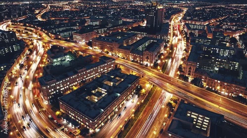 Wallpaper Mural Nighttime cityscape revealing illuminated highway overpass with flowing traffic streams, capturing dynamic urban movement across bucharest's modern infrastructure Torontodigital.ca