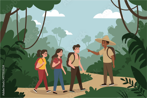 Guided jungle tour adventure tropical rainforest nature eye-level exploration and discovery