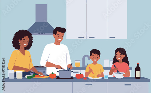 Family cooking together in a modern kitchen fun meal preparation joyful environment family bonding