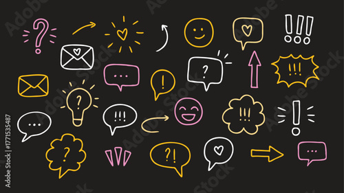 Hand-drawn Communication and Reaction Doodle Icons Set