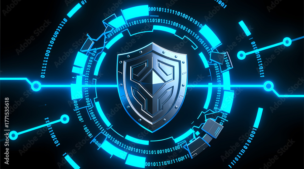 Obraz premium shield, secure tech, security, technology, shield on blue background