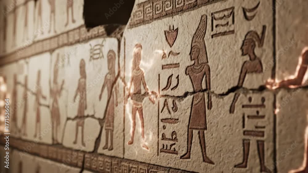 Ancient Egyptian temple wall with hieroglyphs and pharaoh figures ...